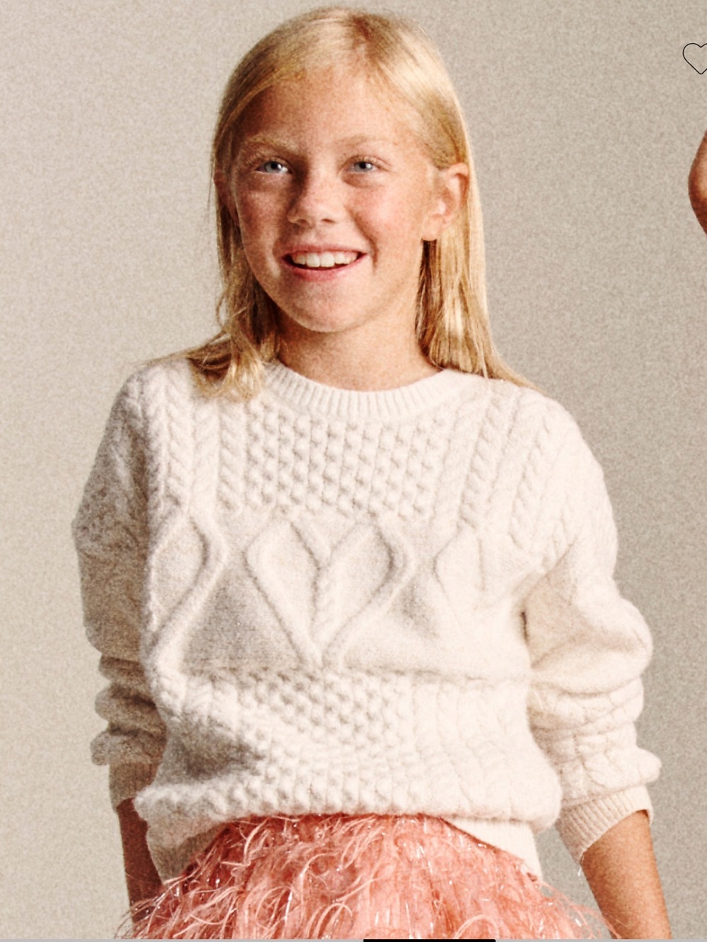 New with tags J.crew Girls' heart ivory Cable Knit Sweater with lurex